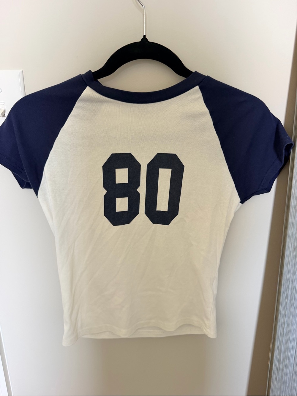 Edikted Navy & Cream Raglan Tee with '80' Graphic